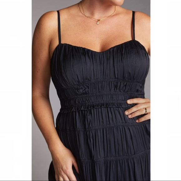 Anthropologie Silky Ruched Slip Dress in Black - Picture 5 of 16